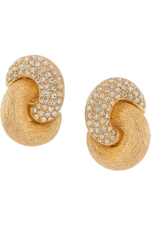 Dior Aretes de clip con detalles de strass pre-owned 1980