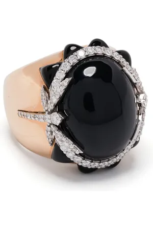 ANAPSARA 18K yellow gold dragonfly-motif diamond and onyx ring