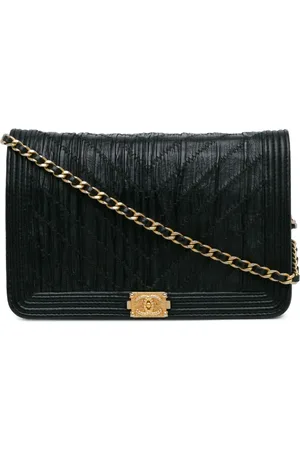 CHANEL Bolsa crossbody Pleated Crumpled Chevron Le Boy Wallet On Chain 2018