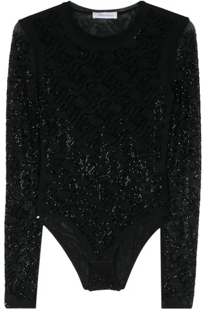 BLUMARINE Top de malla con logo de strass