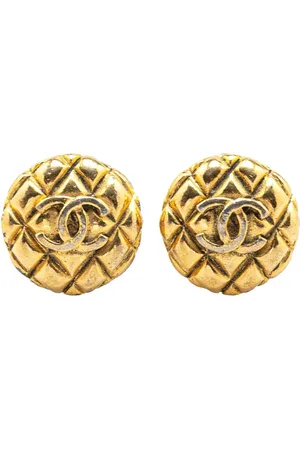 CHANEL 1980-1990 Gold Plated CC Quilted Clip On Earrings costume earrings