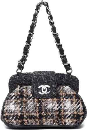 CHANEL Bolsa de hombro de tweed con logo CC 2000