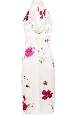 BLUMARINE Vestido midi con estampado floral y cuello halter