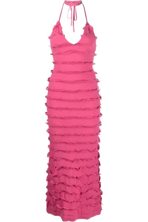 BLUMARINE Vestido largo con cuello en V y volantes