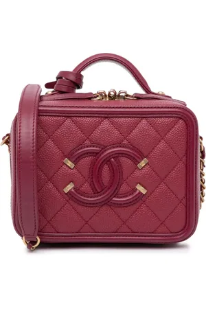 CHANEL Bolsa satchel Vanity Case Filigree pequeña de piel caviar con logo CC 2018-2019