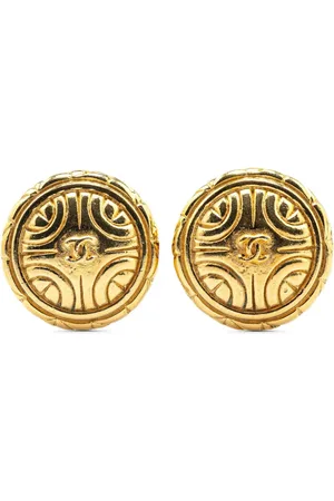CHANEL 1970-1980 Gold Plated CC Round Clip on Earrings costume earrings