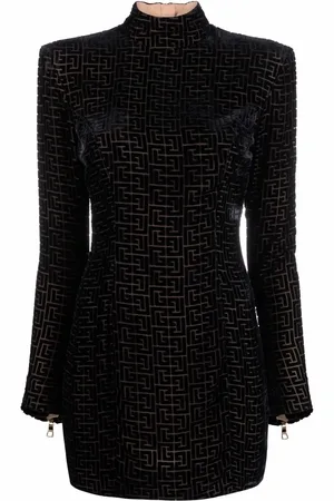 Balmain Vestido corto de terciopelo con motivo de monograma