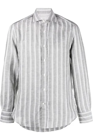 Brunello Cucinelli Camisa con cuello italiano y rayas estampadas