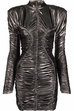 Balmain Vestido corto metálico con detalle fruncido