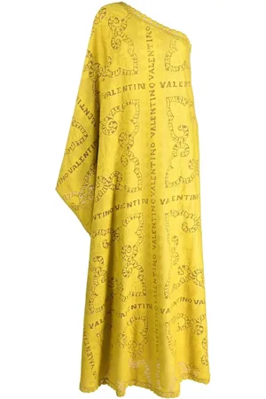 VALENTINO GARAVANI Vestido largo con encaje transparente y un hombro descubierto