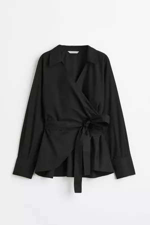 H&M Blusa cruzada de algodón - Black