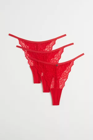 H&M Mujer Panty Tanga - 3-pack de panties thong - Red