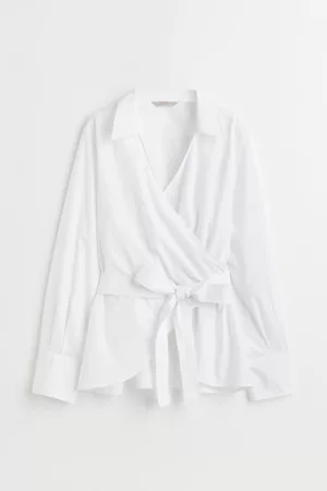 H&M Mujer De fiesta - Blusa cruzada de algodón - White