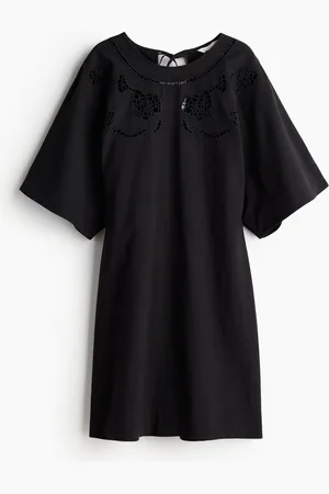 H&M Vestido en mezcla de lino con bordado inglés