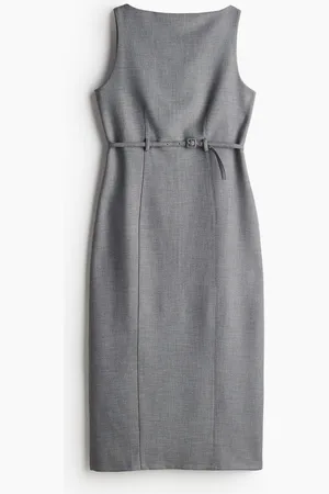 H&M Vestido con cinturón y cuello de ojal