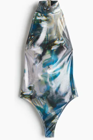 H&M Traje de baño de cuello alto con diseño abstracto