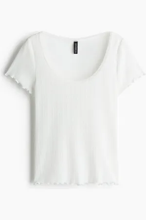 H&M Playera en pointelle con borde de encaje