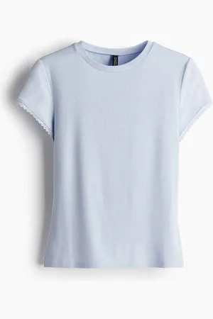 H&M Playera acanalada con borde de encaje