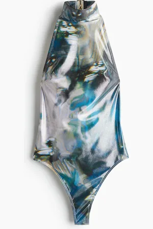 H&M Traje de baño de cuello alto con diseño abstracto