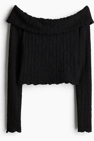 H&M Top a los hombros en tejido texturizado
