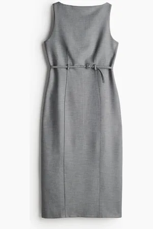 H&M Vestido con cinturón y cuello de ojal