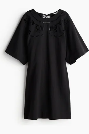H&M Vestido en mezcla de lino con bordado inglés