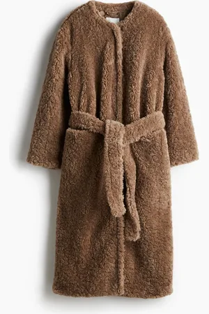 H&M Abrigo con cinturón en pelo sintético