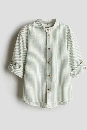 H&M Camisa con cuello banda en mezcla de lino