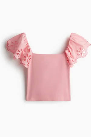 H&M Top acanalado con bordado inglés