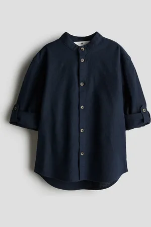 H&M Camisa con cuello banda en mezcla de lino