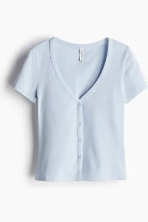 H&M Playera acanalada con botones al frente