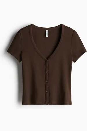 H&M Playera acanalada con botones al frente
