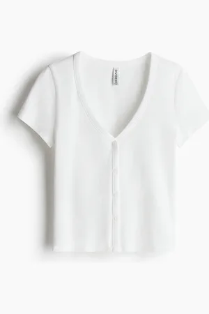 H&M Playera acanalada con botones al frente