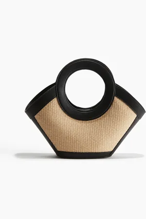 H&M Bolso en paja con detalles en tela revestida