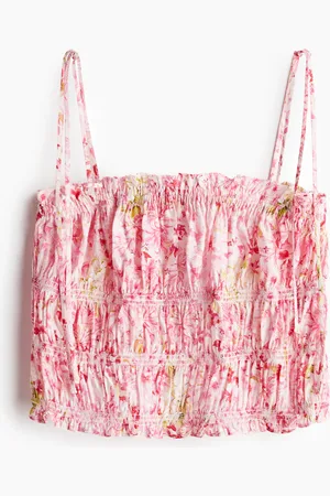 H&M Top en punto smock con tirantes de lazo
