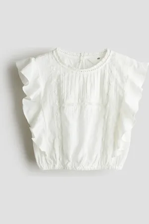 H&M Blusa de algodón con olanes