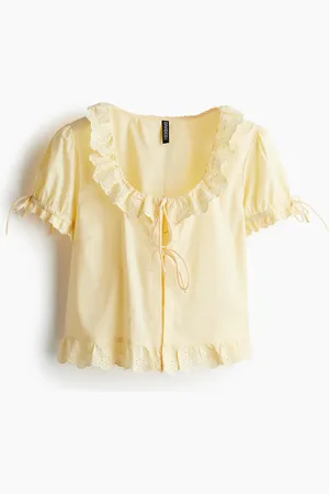 H&M Blusa de algodón con olanes