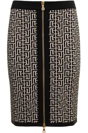 Balmain Monogram Wool Pencil Skirt With Zip