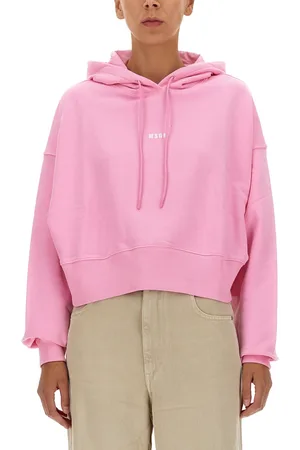 Msgm Logo Printed Cropped Hoodie