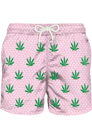 MC2 SAINT BARTH Man Light Fabric Swim Shorts With Leaves Embroidery