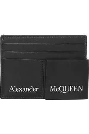 Alexander McQueen Double Card Holder In Black Leather With Logo