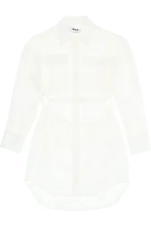 Msgm Broderie Mini Shirt Dress With Cut-out