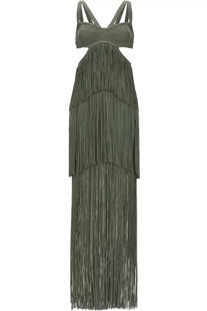 Hervé Léger Strappy Tiered Fringe Dress
