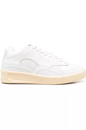 Jil Sander Cow Leather And Fabric Mesh Mid Cut Sneakers
