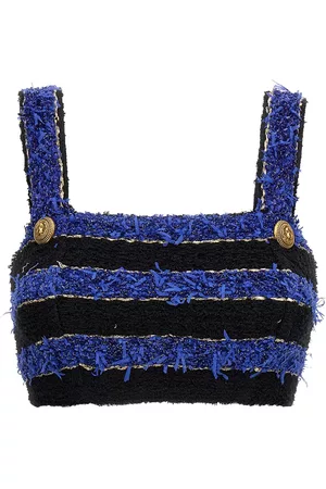 Balmain Striped Tweed Crop Top
