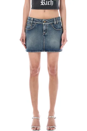Alessandra Rich Denim Mini Skirt With Crystal Rose