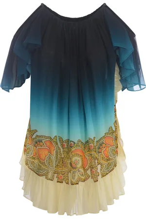 Etro Light Blue Shaded Georgette Mini Dress With Ruffles