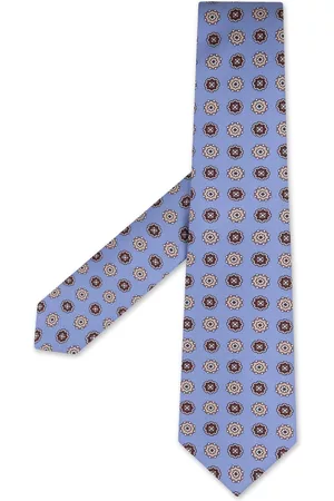 Kiton Hombre Corbatas - Cornflower Blue Tie With Floral Pattern