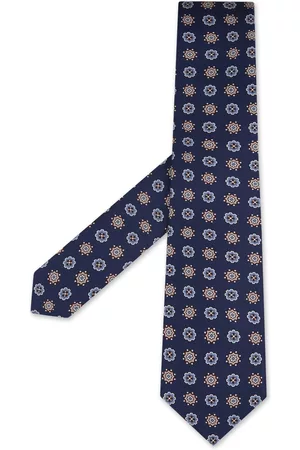 Kiton Hombre Corbatas - Blue Tie With Floral Pattern