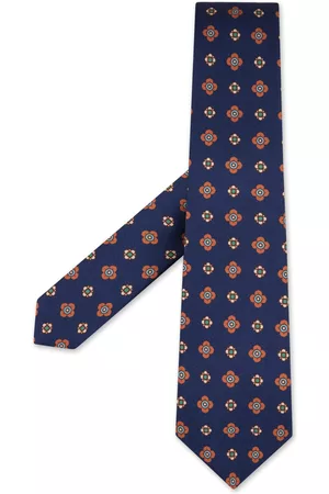 Kiton Hombre Corbatas - Navy Blue Silk Tie With Micro Floral Pattern